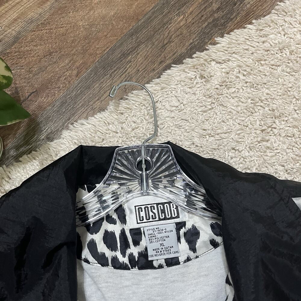 Vintage Cos Cob Size XL Black White Leopard Print Zip Front Windbreaker Jacket - Picture 4 of 5